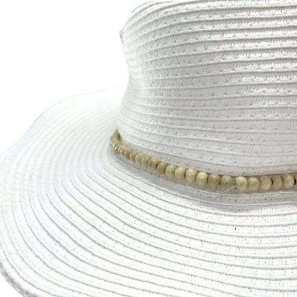 INC International Concepts Beaded White Straw Cowboy Fedora Hat